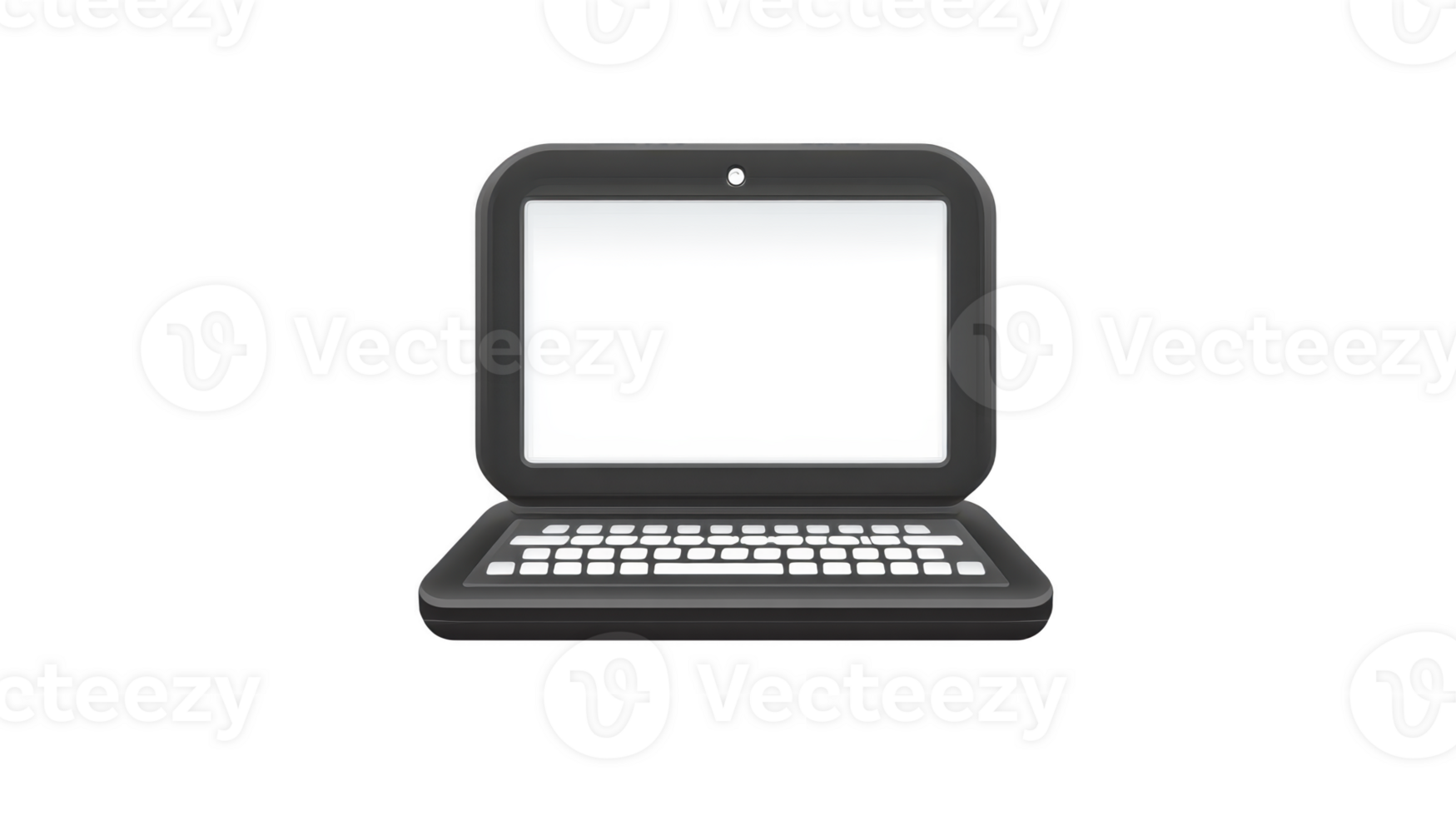 Laptop computer with blank white screen black frame and visible keyboard isolated on transparent background modern digital device for work study or communication minimal and clean design png