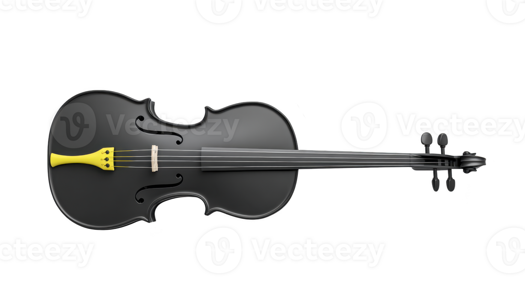 Black violin with yellow tailpiece, classic string instrument, isolated on transparency background, elegant and modern design, suitable for music, orchestra, and performance concepts png