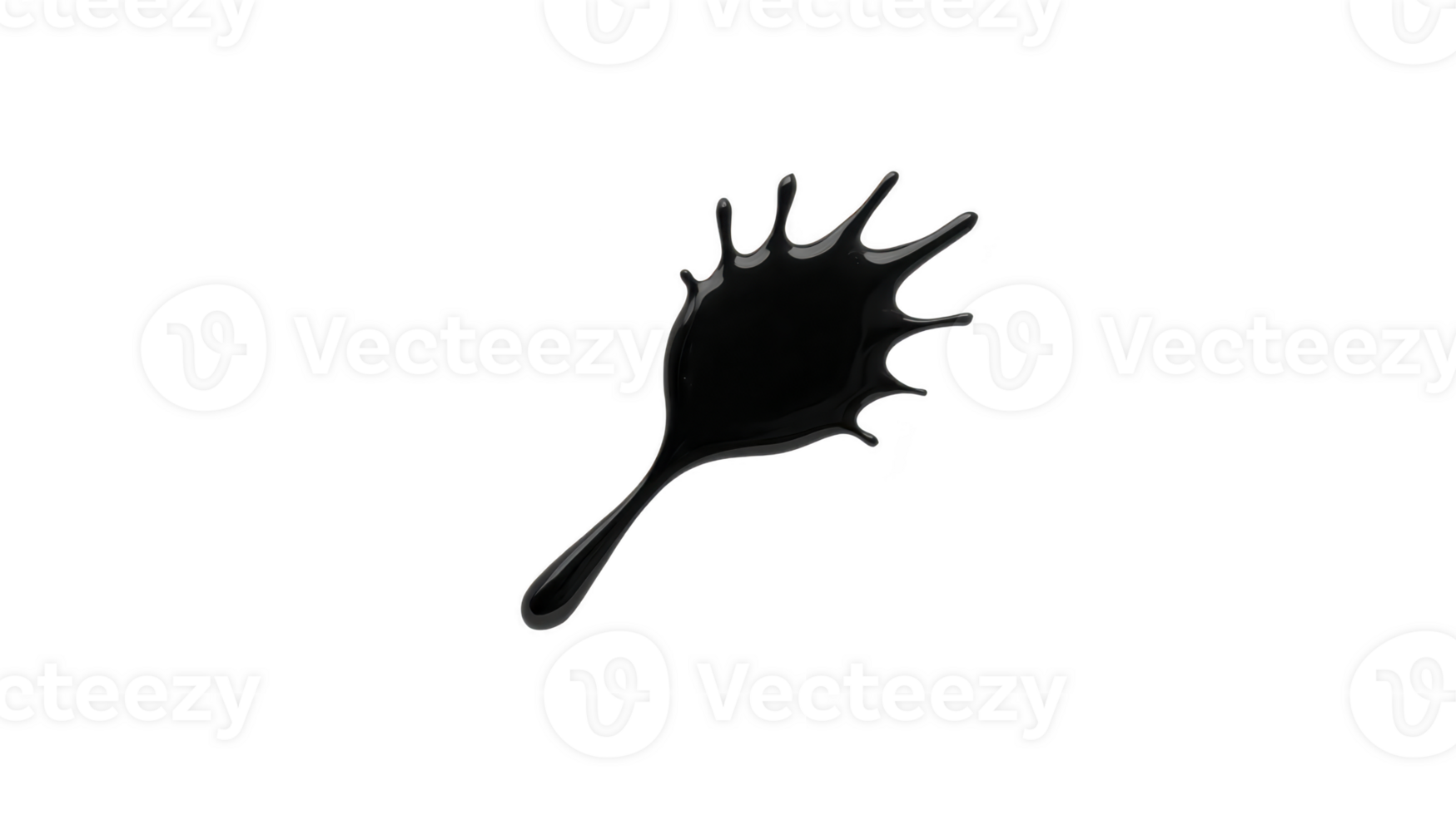 Black ink splash isolated on transparency background, abstract liquid stain with irregular shape, creative paint blot for artistic design, dramatic and expressive visual element png