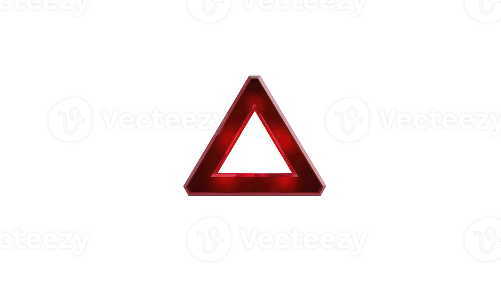 Red triangle warning sign with glossy metallic finish, isolated on transparent background, symbolizing caution, alert, or hazard in modern, minimal style png