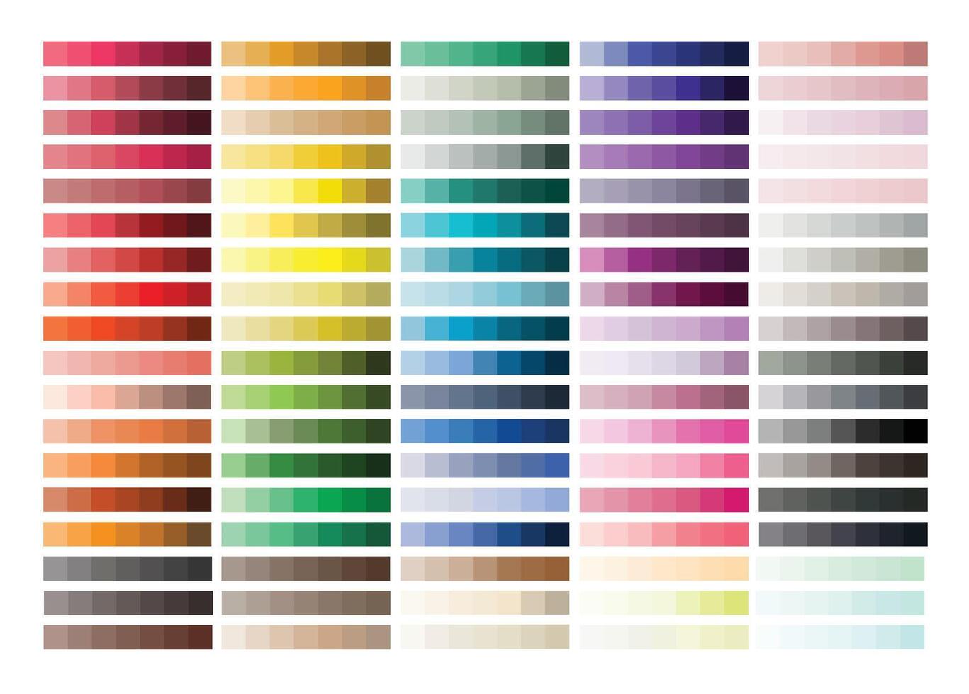 Professional color chart with labeled color names and print test layout. Perfect for designers, printing, branding, CMYK and RGB palette reference, or digital artwork templates. vector