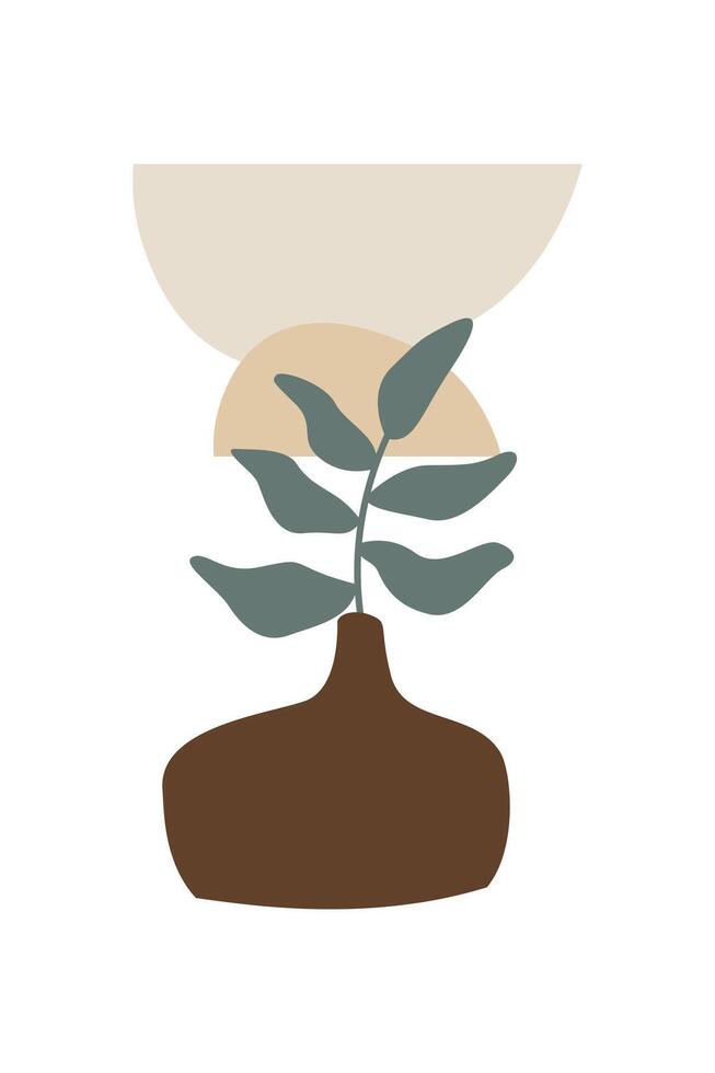 Modern Abstract Vase Artwork with Boho Botanical Elements vector