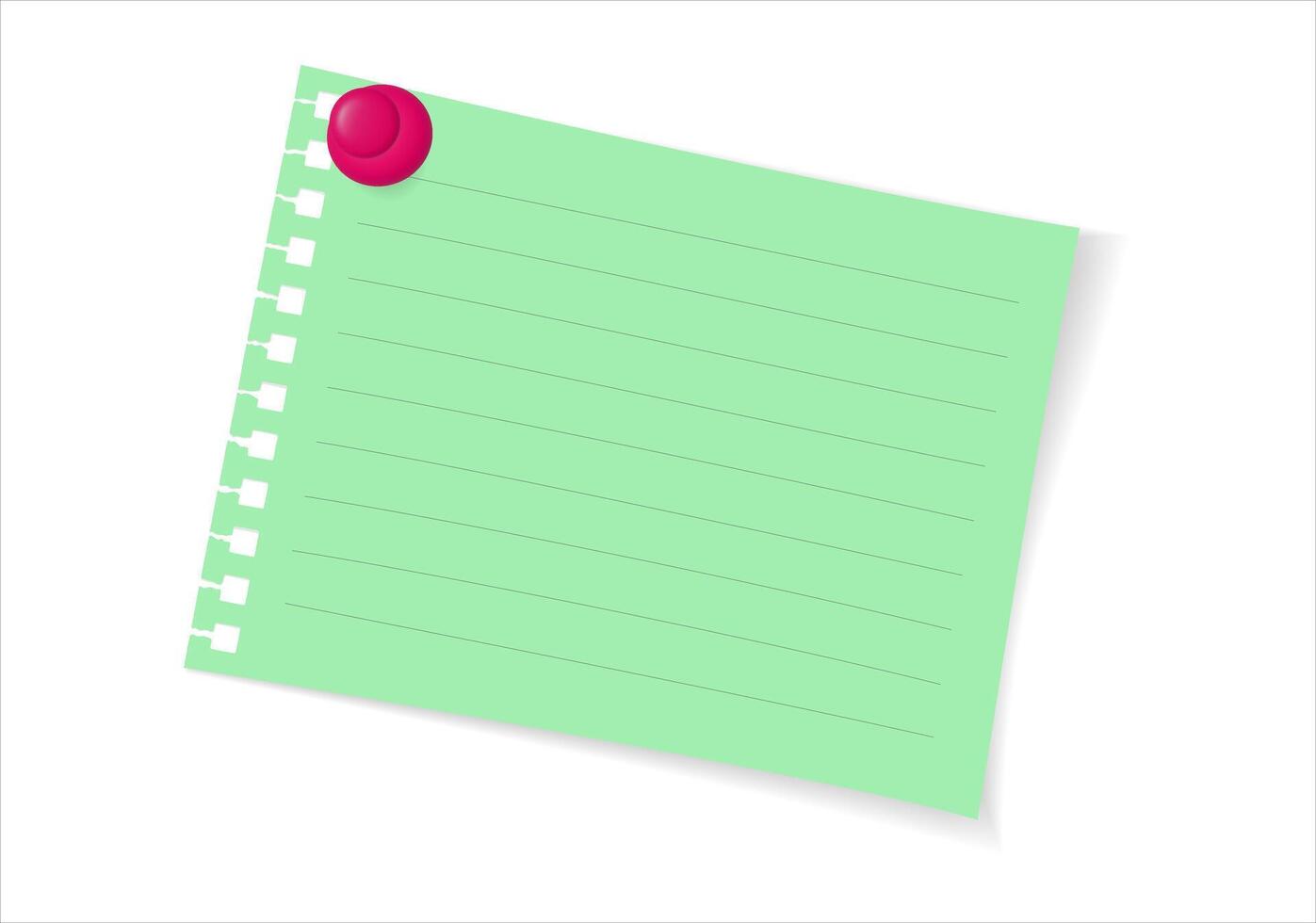 Single paper note with pin. Realistic sticky sheet fastened on white background. illustration for message, reminder, or office design element. vector