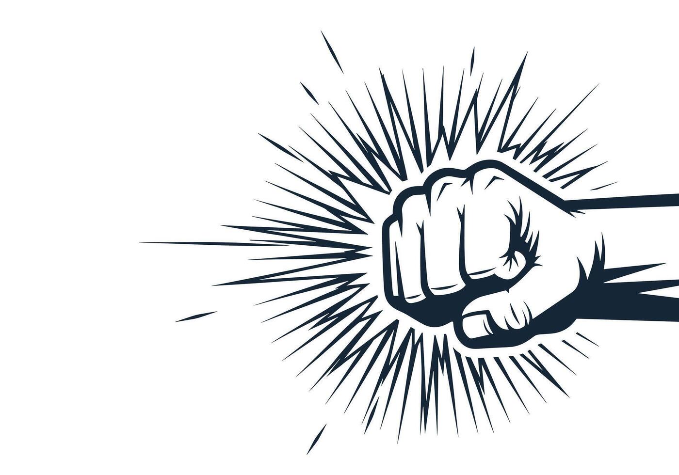 Dynamic illustration of a clenched fist impacting with a burst of energy, conveying power, force, and aggression in a graphic style. vector