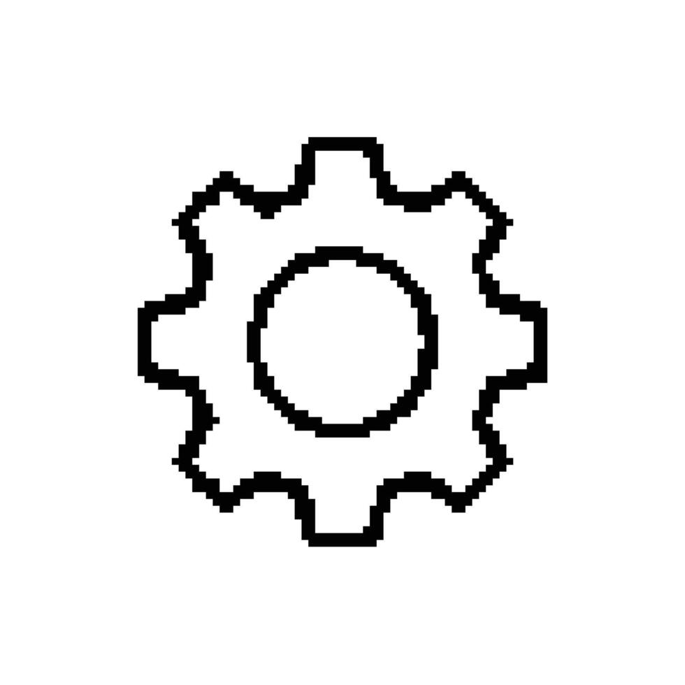 Pixel art cog setting gear mechanism technical operation engineering industry configuration tool vector