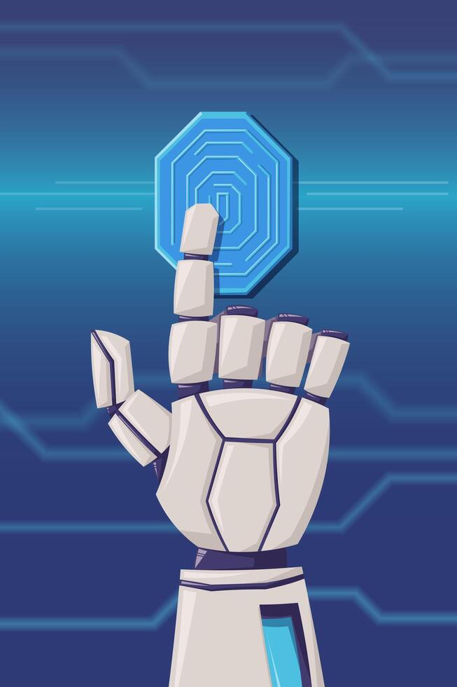 Robotic hand touching digital interface vector