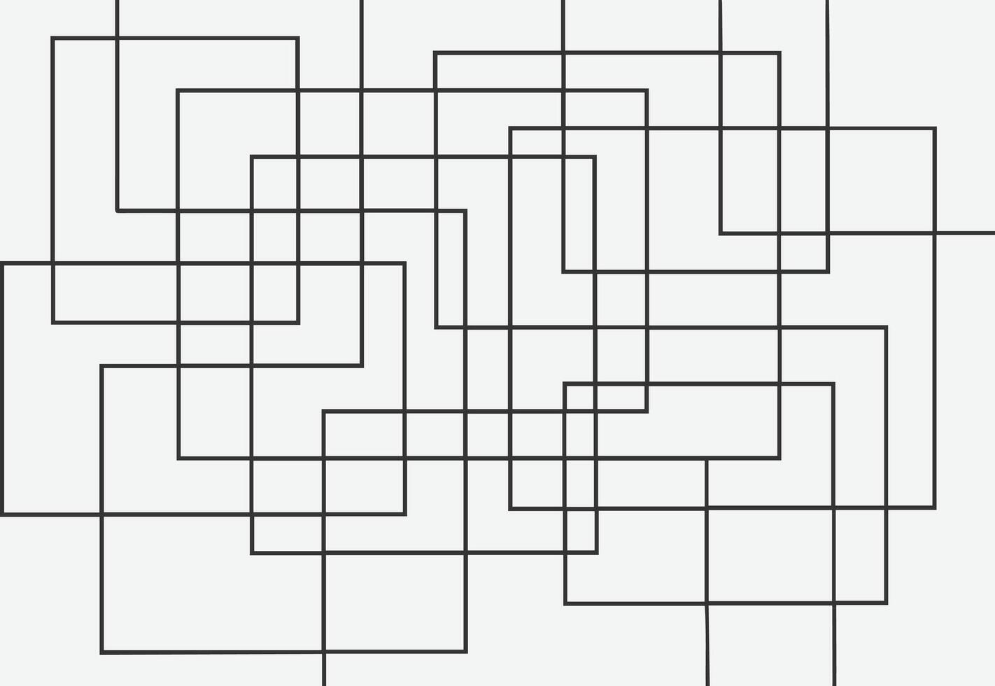 Abstract geometric pattern of overlapping black squares and lines creating a complex modern and minimalist visual design vector