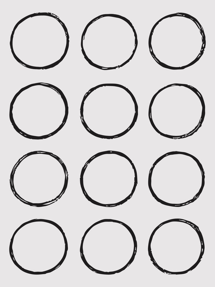 A grid of twelve empty oval shapes with a textured black outline on a white background arranged in four rows and three columns vector