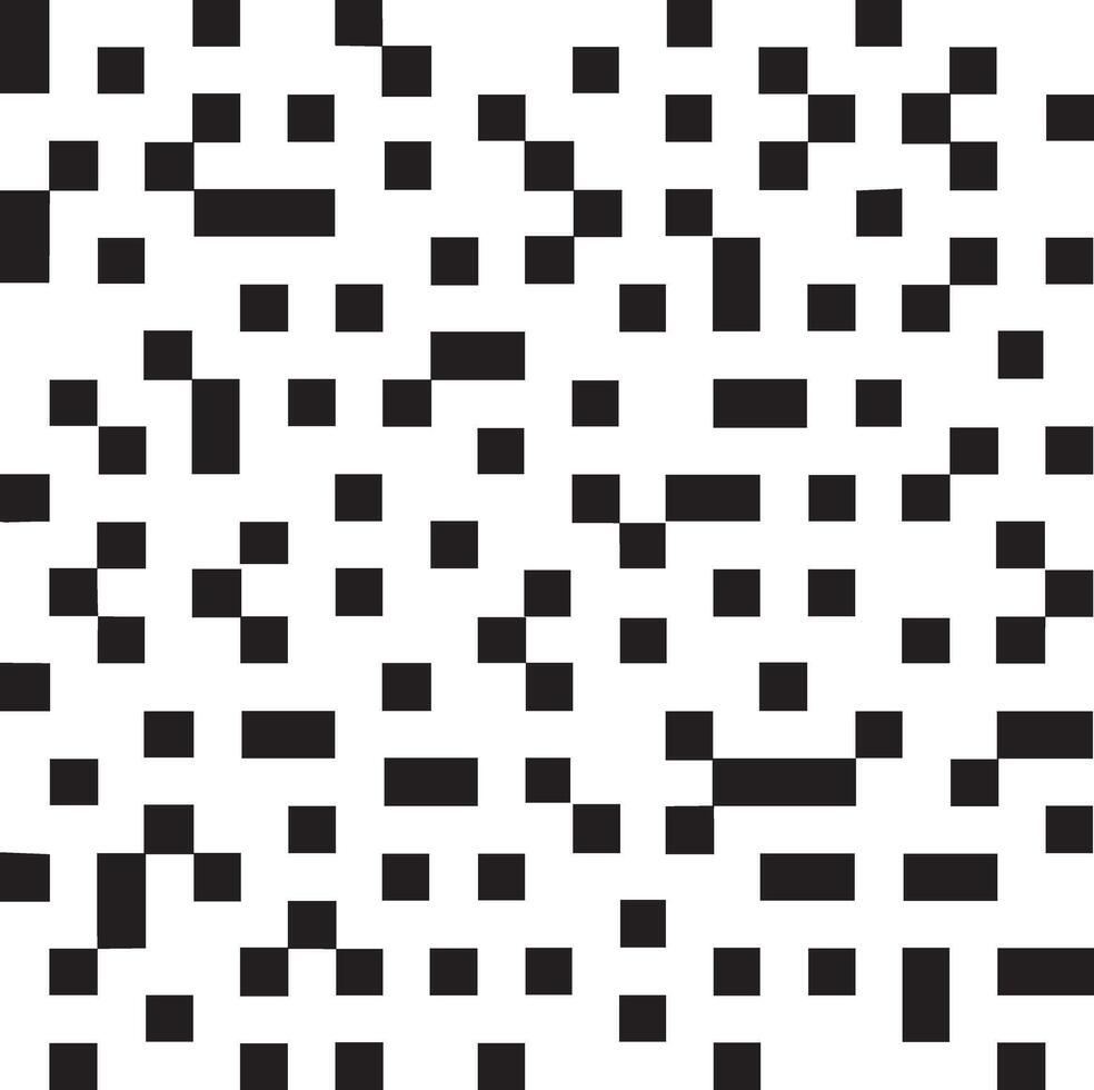 un negro y blanco qr código modelo presentando un complejo arreglo de cuadrícula y líneas en contra un blanco antecedentes vector