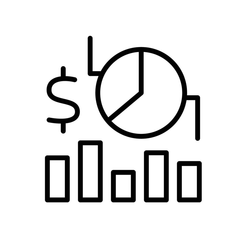 A financial graphic featuring a pie chart and bar graph with a dollar sign. vector
