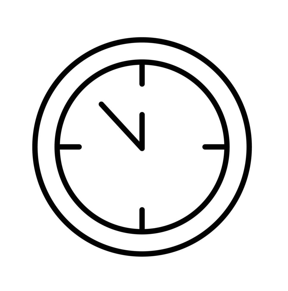 A simple line drawing of a clock showing a specific time. vector