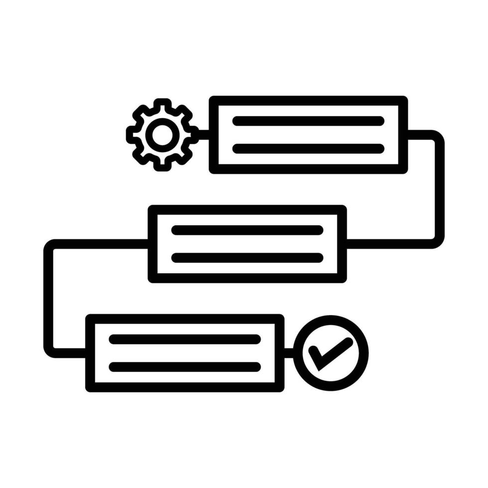 Business Workflow Diagram with Gear for Process Start and Checkmark for Completion. vector