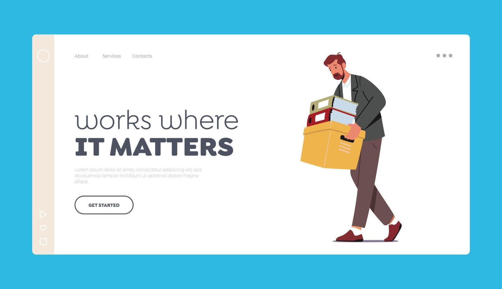 Work where it Matters Landing Page Template. Paperwork and Office Routine. Businessman Office Employee with Folders vector