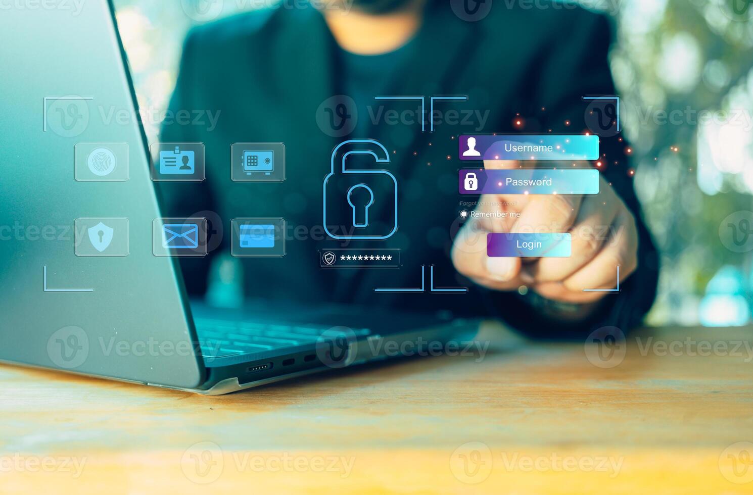 User authentication system with username and password, cybersecurity concept. photo