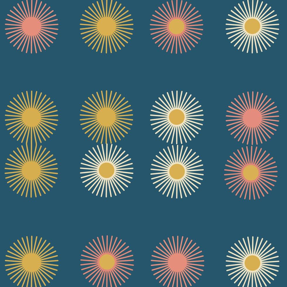 Abstract Sunburst Pattern of Repeating Geometric Shapes and Colors vector