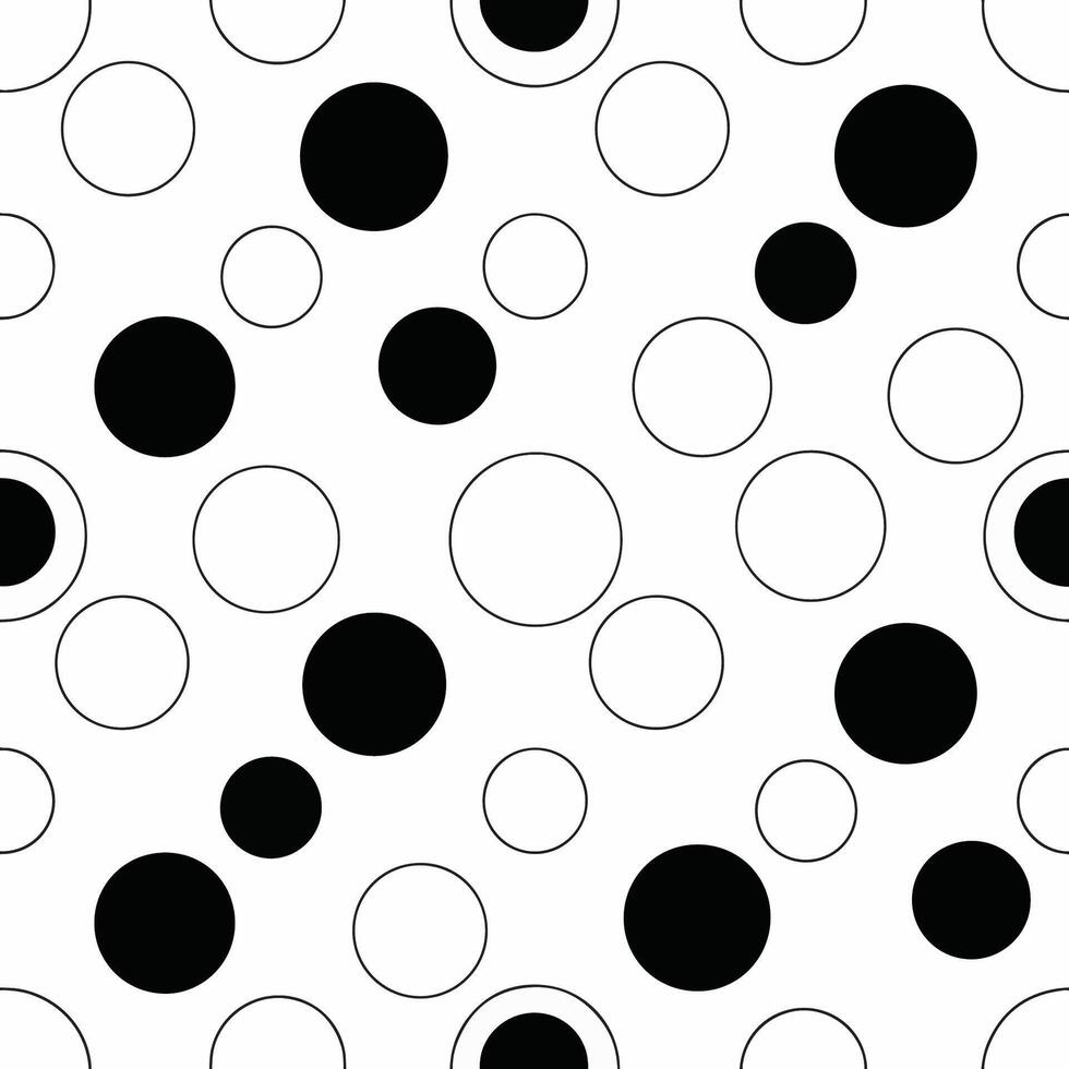An abstract black and white polka dot pattern design with various sized circles arranged randomly, seamless pattern, Stock royalty image. vector