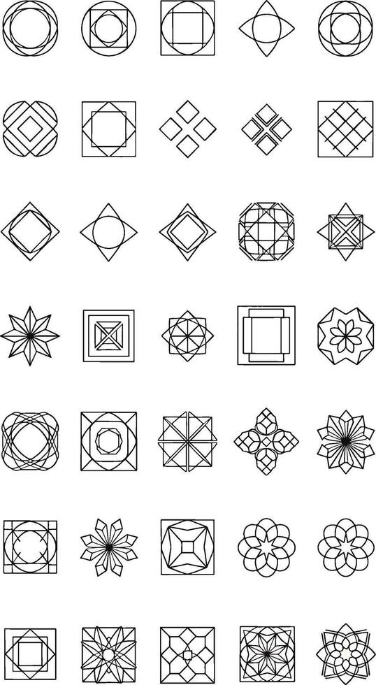 Geometric Patterns Collection Intricate Designs Abstract Shapes and Symbols Art Diverse Ornaments vector