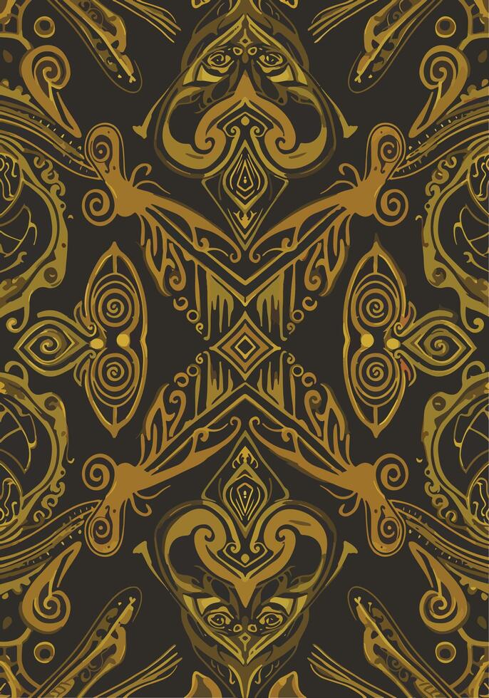Intricate golden ornamental pattern repeating design on a dark background with detailed artwork vector