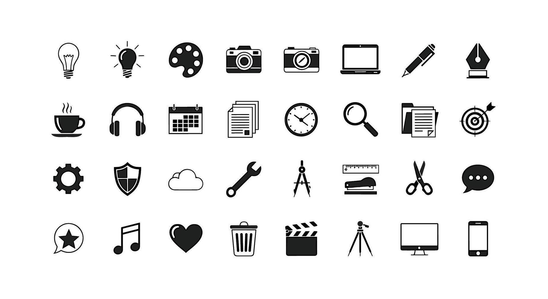 Collection of Flat Icons Representing Creative Hobbies Business Technology and Objects for Web Design vector