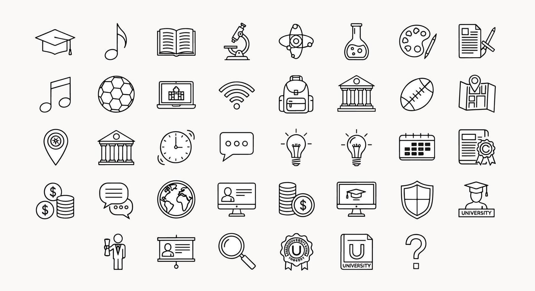 Collection of Education and Science Icons Representing Learning, Knowledge, and University Life Concepts vector
