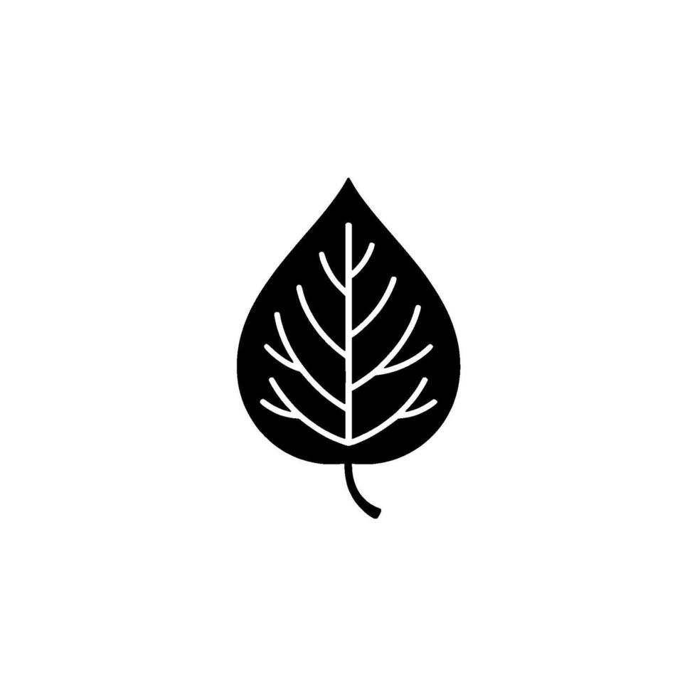 A simple and modern silhouette of a stylized leaf with visible veins and a stem vector