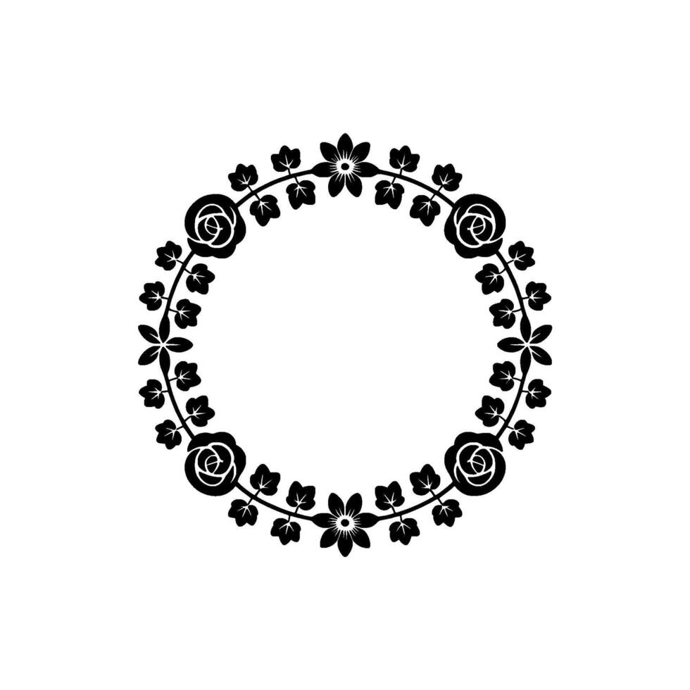 A delicate wreath composed of stylized roses and simple flowers with small leaves arranged in a circular pattern vector