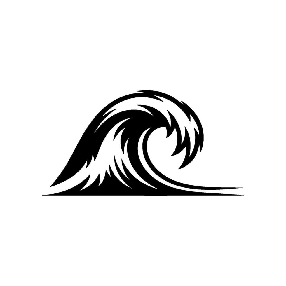 A stark dark blue stylized representation of a powerful cresting ocean wave with sharp pointed accents vector