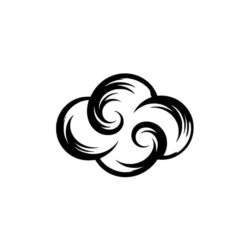 A stylized abstract and gray cloud symbol featuring swirling elements and defined outlines vector
