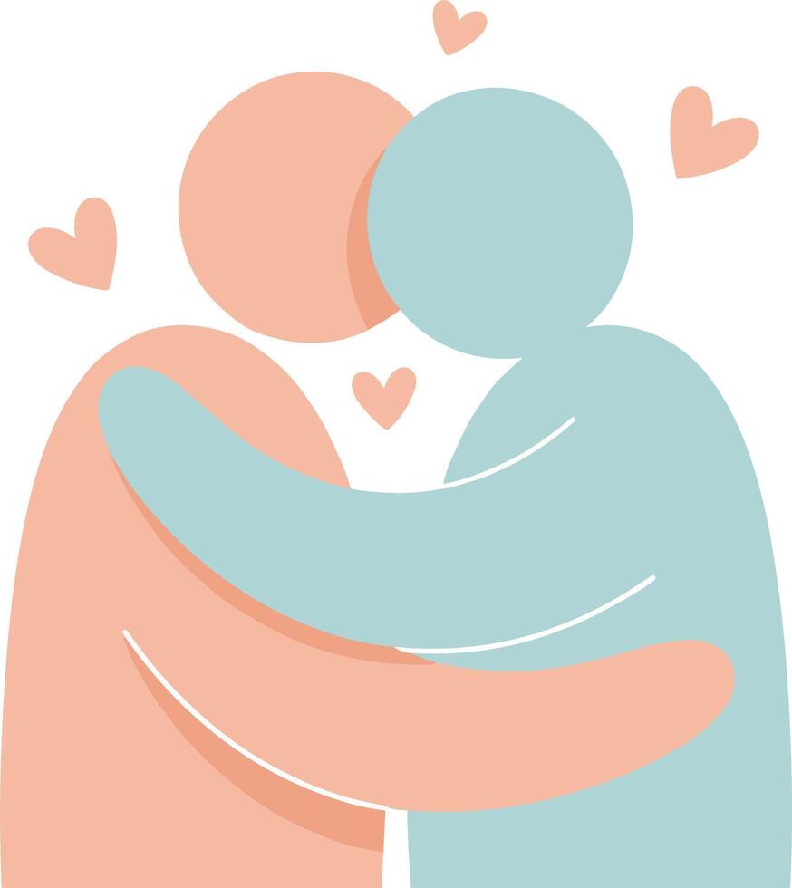Simple Flat Illustration of Two Abstract Figures Hugging Each Other vector
