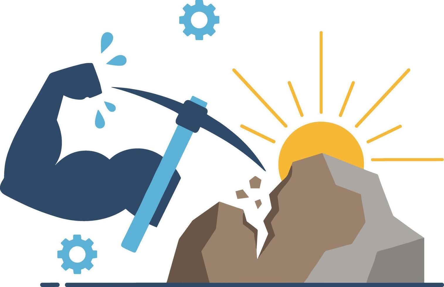 Flat Design Mining Concept Illustration with Strong Arm and Pickaxe vector