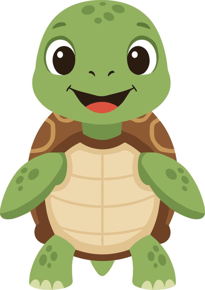 Flat Simple Cartoon Turtle Standing Upright with Happy Expression Character Design vector