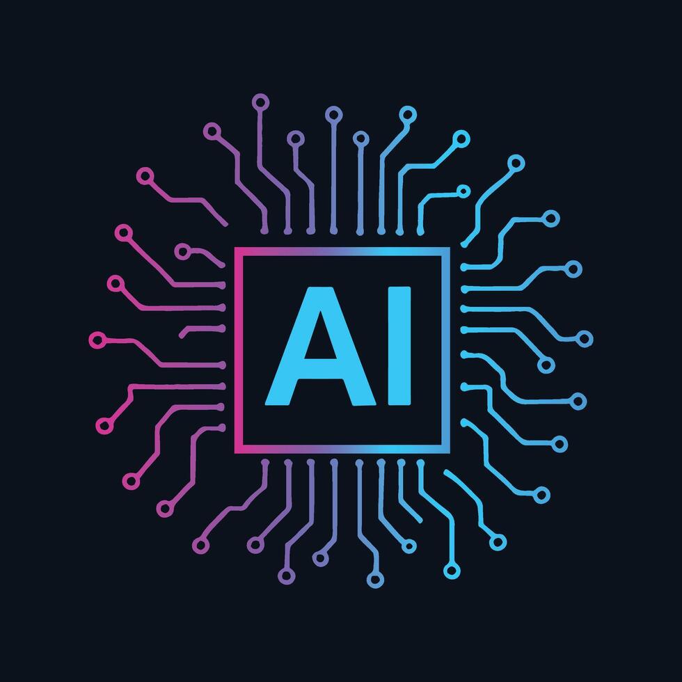 AI Microchip Illustration Pink and Blue Circuit Design Representing Artificial Intelligence Technology vector