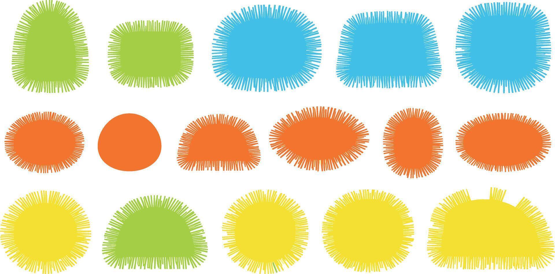 A collection of colorful hand-drawn doodle frames with a unique frayed scribble texture effect vector