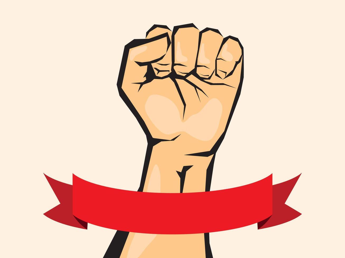 Illustration of a raised fist with an empty red ribbon vector