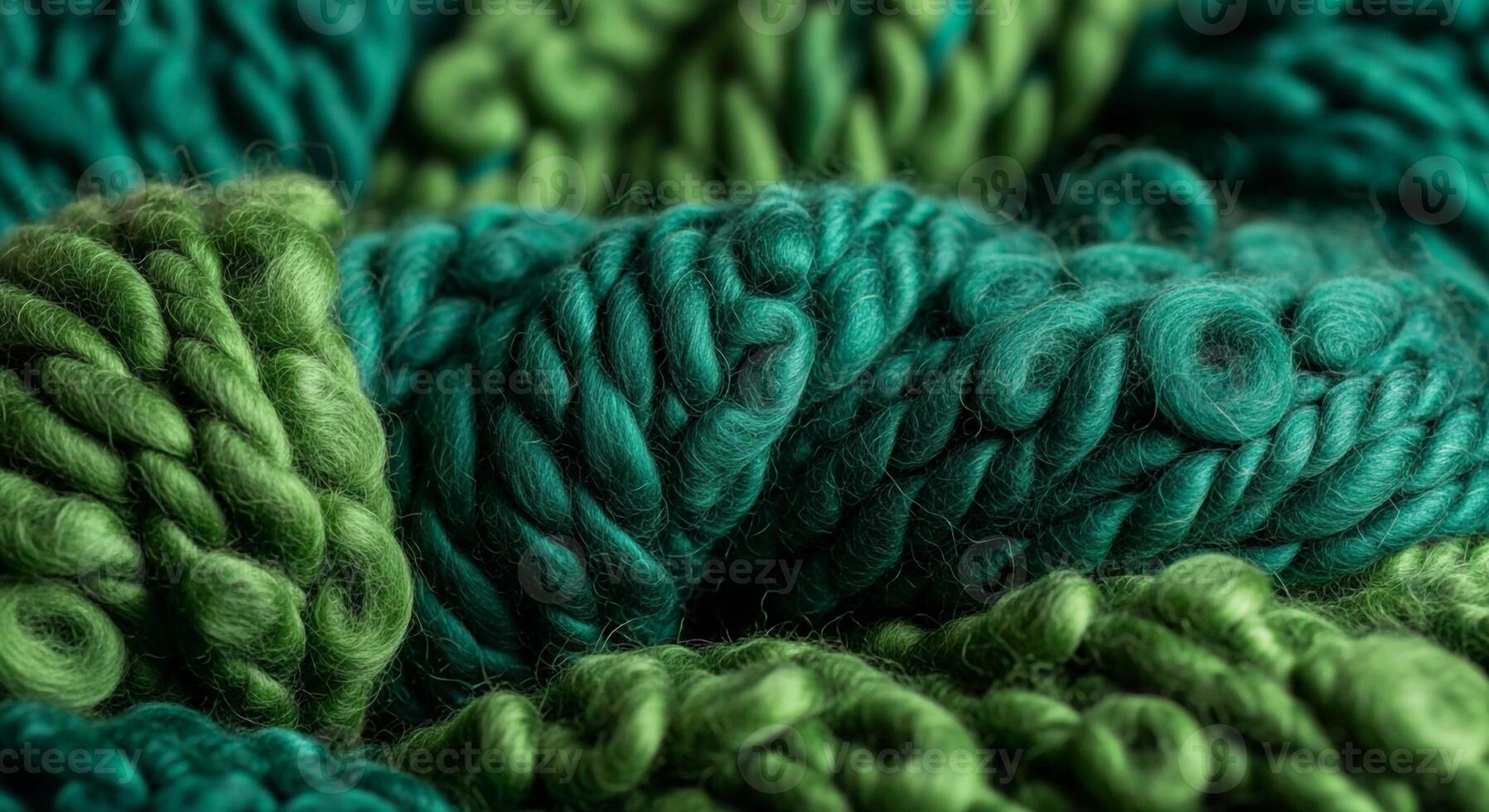 Close up abstract view of textured green and teal yarn creating a soft organic and intricate visual pattern photo