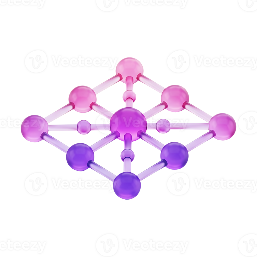 3D purple and pink network structure with connected nodes showing technology connectivity, data flow, and digital communication system png