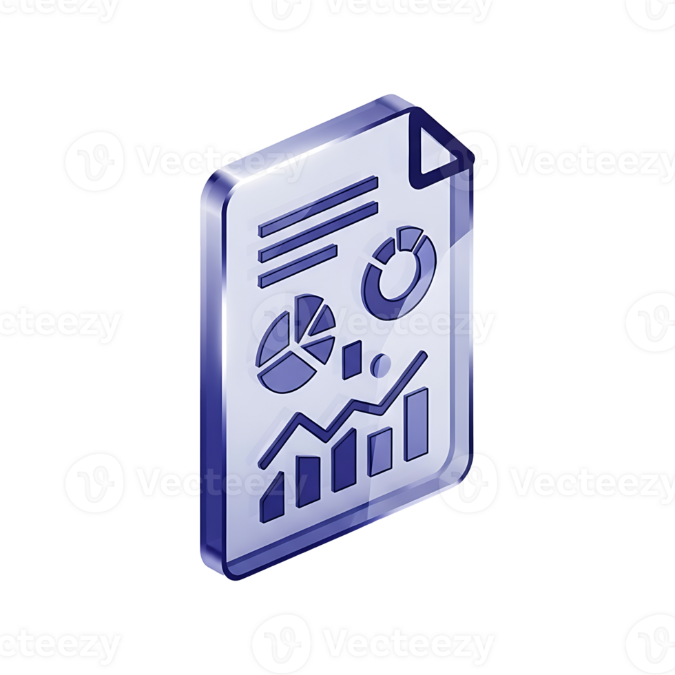 3D business report document icon with charts, graphs, and data visualization in blue and white for analytics and statistics png