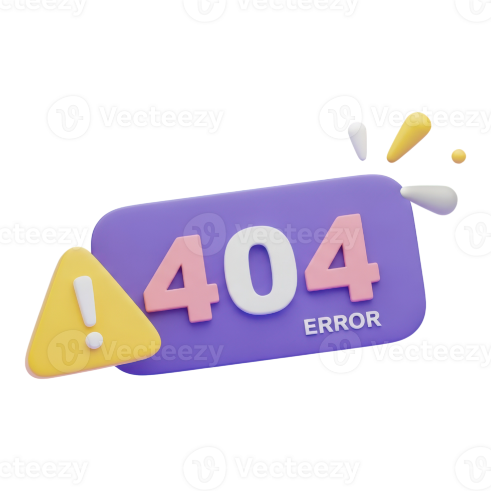 Error 404 page not found concept isolated on transparent background, 3d rendering png