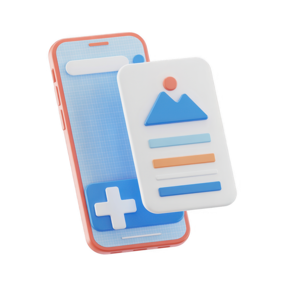 mobile App sviluppo concetto con smartphone e documento isolato su trasparente sfondo moderno 3d interpretazione di utente interfaccia design per sito web o presentazione png