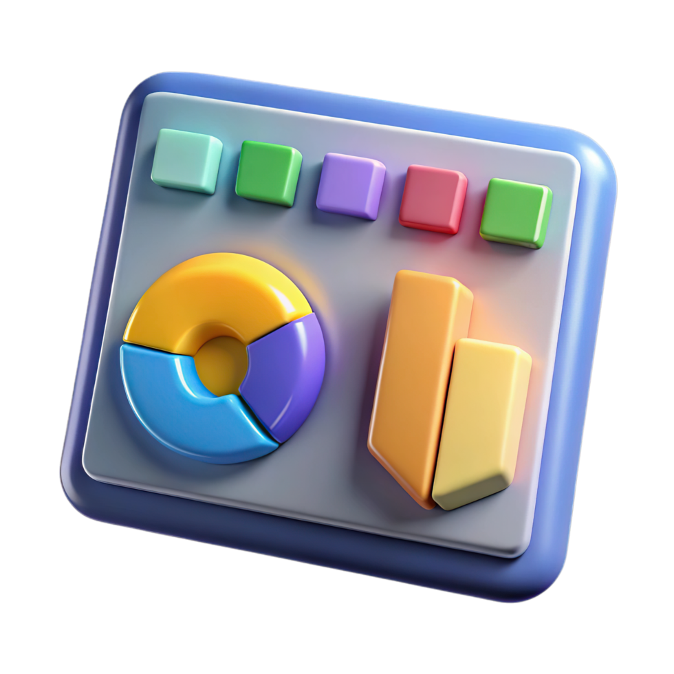 3d rendering of a data visualization dashboard with charts and graphs, isolated on transparent background png