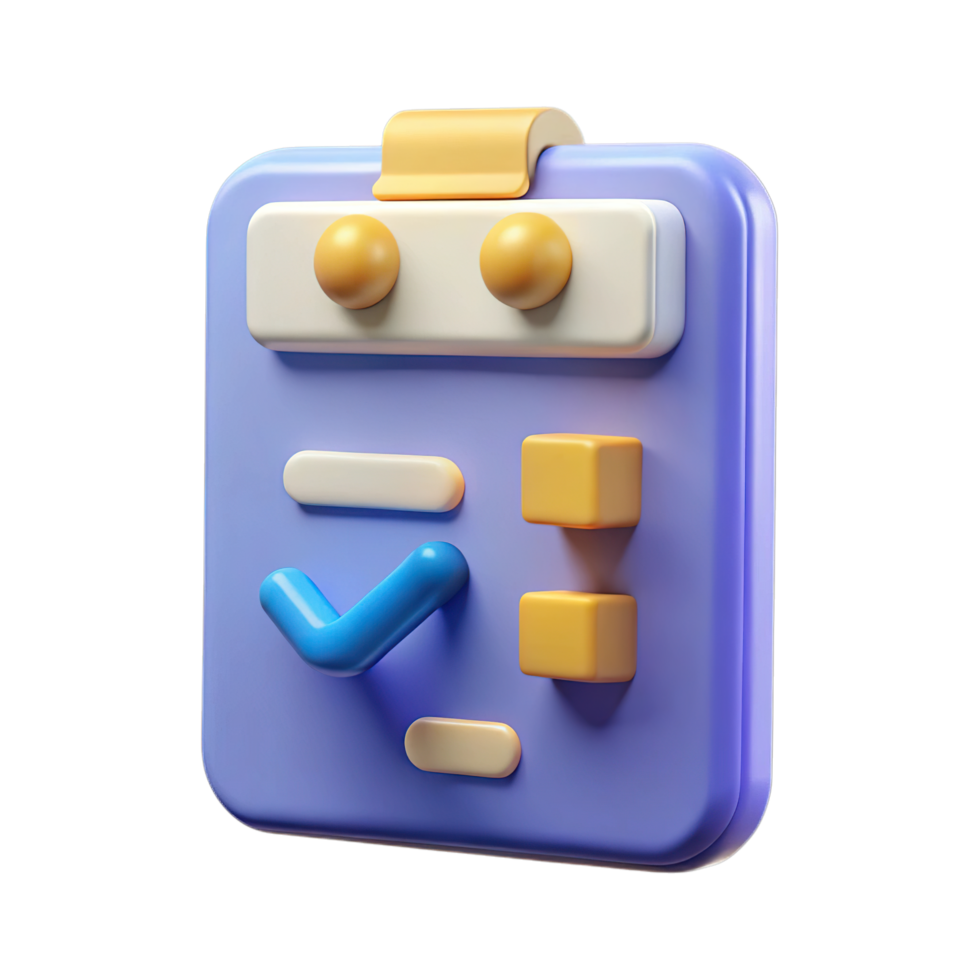 3d icon of a checklist with a checkmark and buttons, isolated on transparent background png