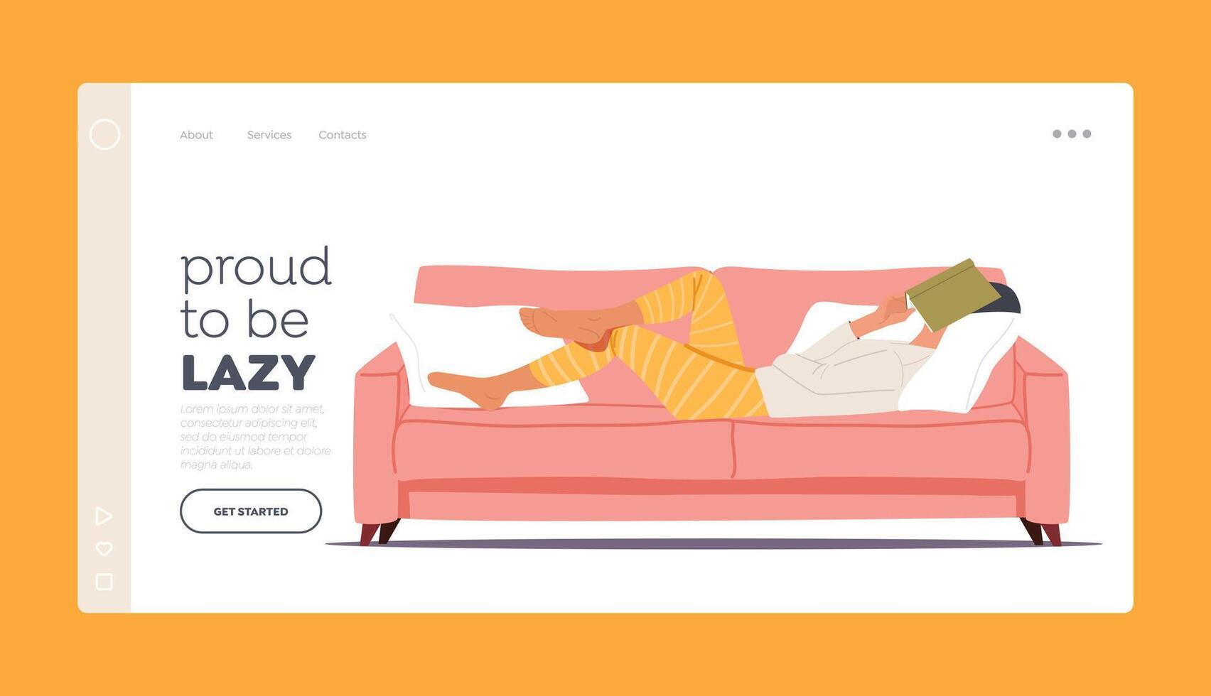 Laziness, Procrastination Postpone, Work to Do Later, Boredom Landing Page Template. Lazy or Tired Character Sleeping vector