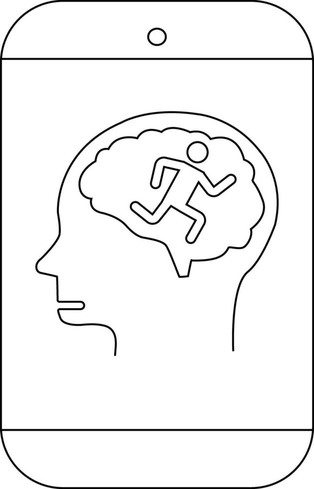 A phone screen displays a head with a brain containing a running figure vector