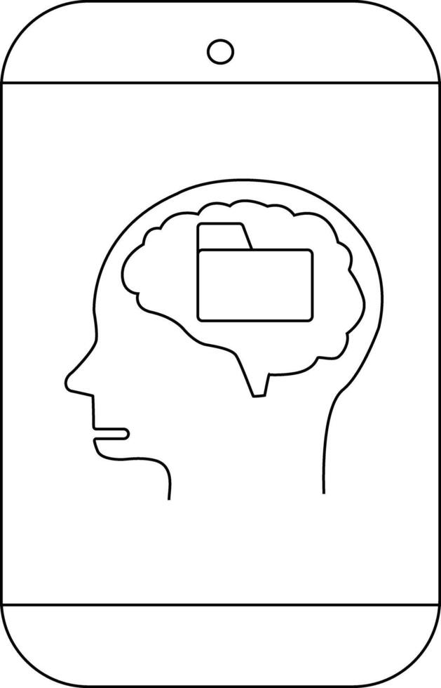 Black outline smartphone showing brain with folder icon vector