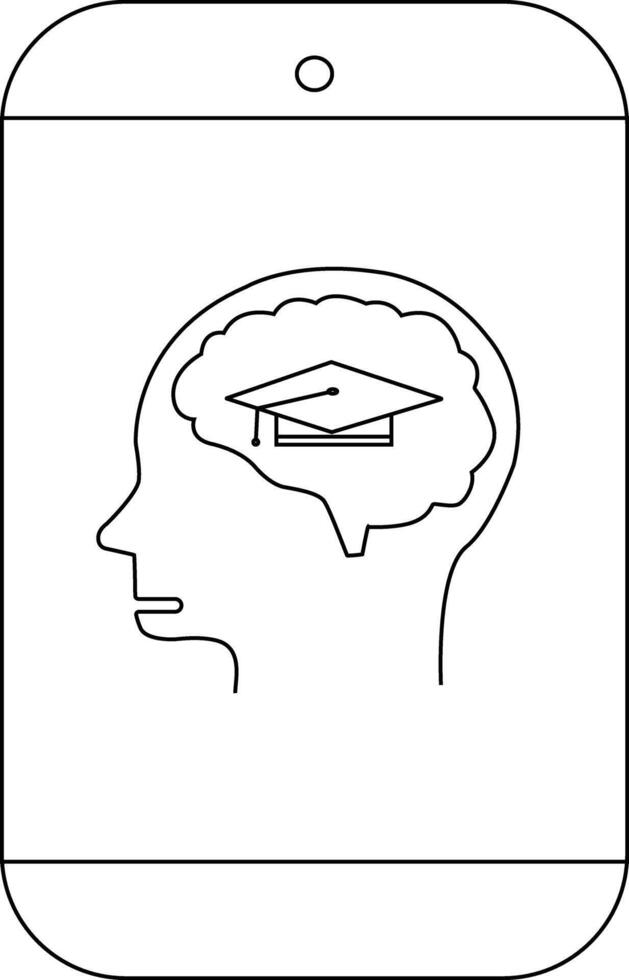 Mobile phone displaying a head profile with a graduation cap inside the brain vector