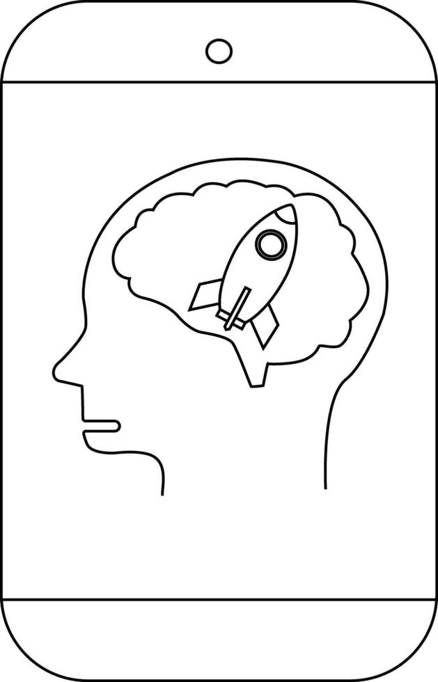 Outline of a head inside a phone a brain inside the head a rocket inside the brain vector