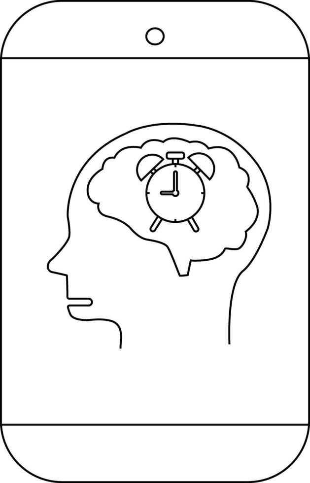 Smartphone screen showing head profile with brain containing an alarm clock icon vector