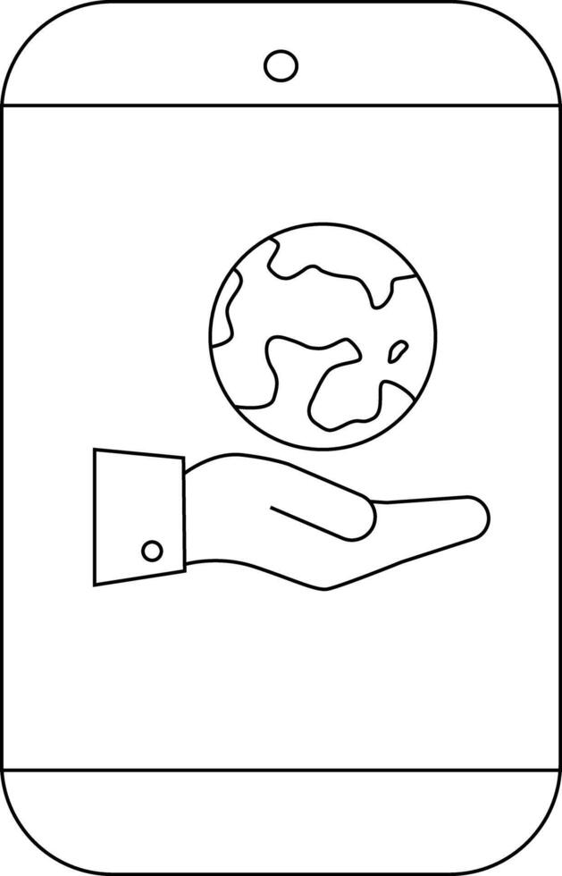 A stylized phone image presents a hand holding a globe within its frame vector