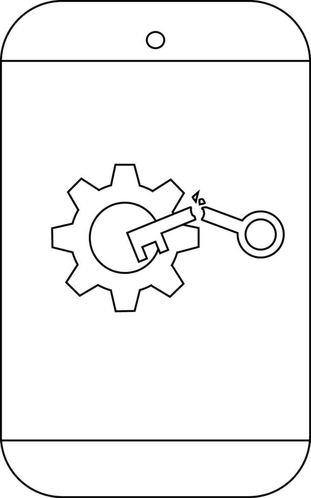 A smartphone displays a broken key inserted into a gear vector