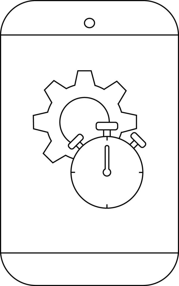 A smartphone screen shows a gear and a stopwatch icon suggesting performance optimization or efficiency vector